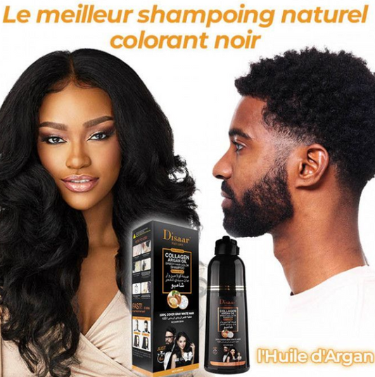 DISAAR Shampooing Colorant Noir Ultra-Rapide au Collagène et Huile d'Argan